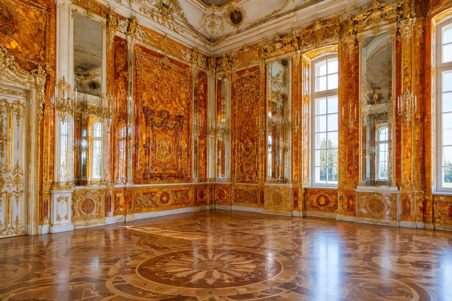 Illustrative reconstruction of the Amber Room's amber panels and gilded decoration