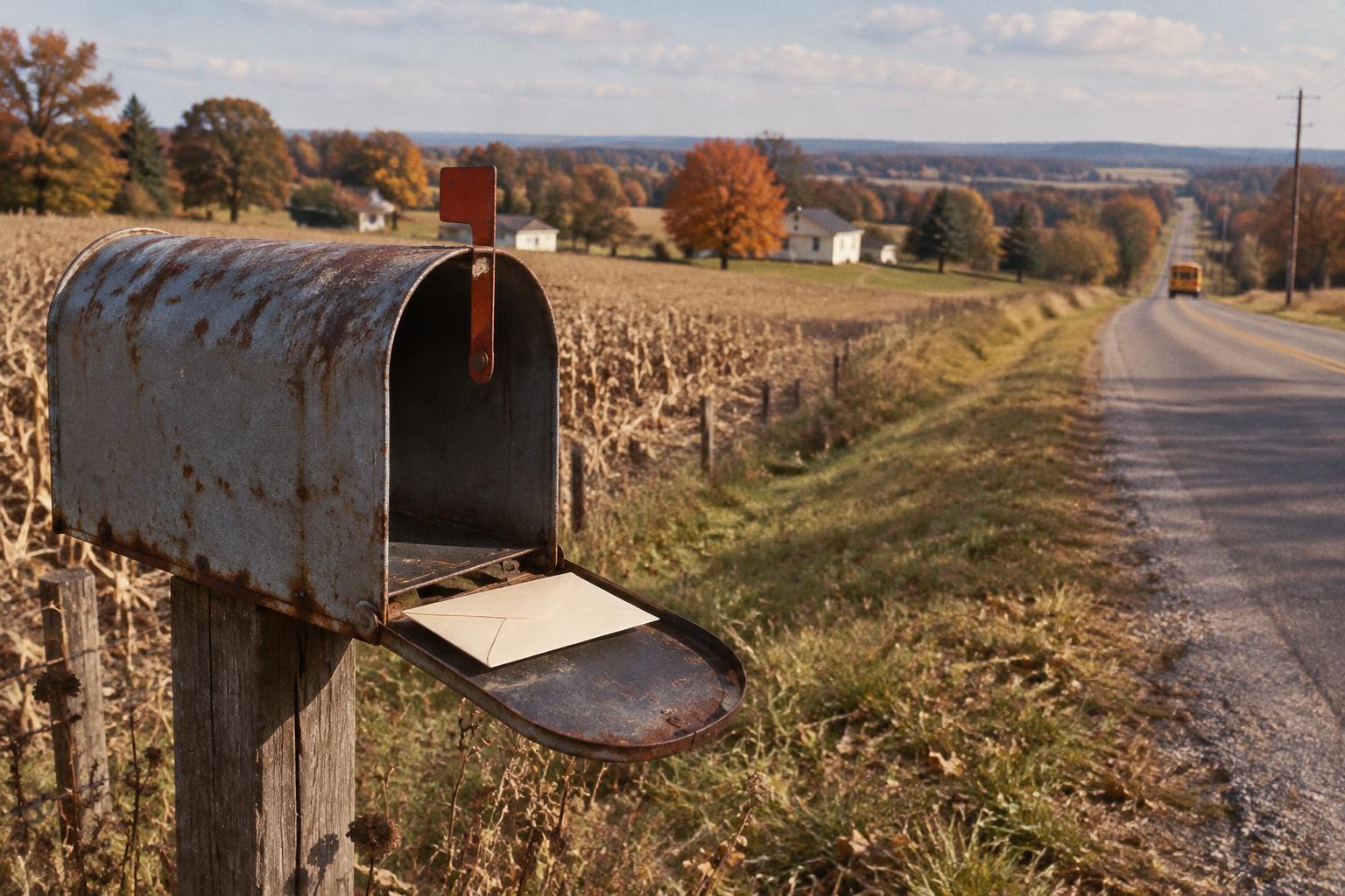 Illustration of an Ohio rural mailbox with a symbolic envelope, not an original Circleville letter